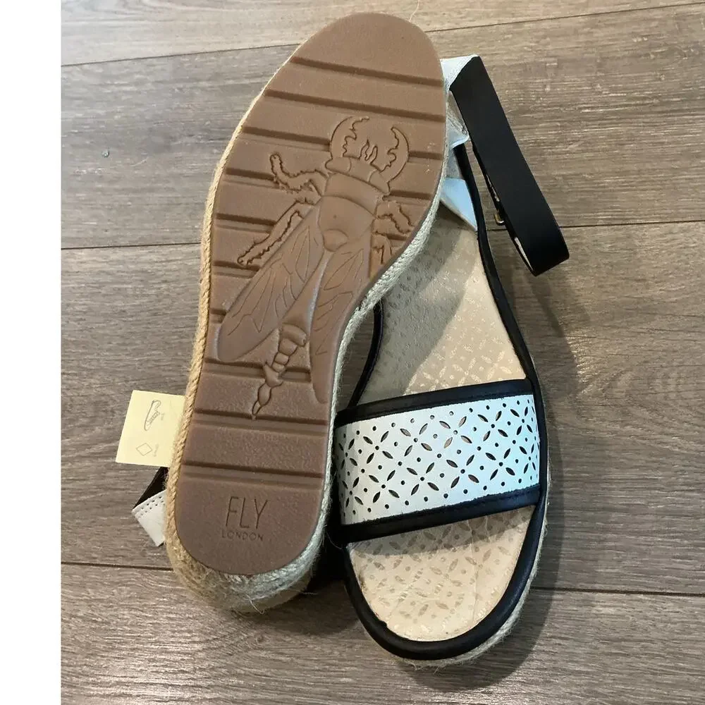 NEW Fly London Womens Espadrille Wedge Sandals US 10 EU 40‎ White Beachy Comfort